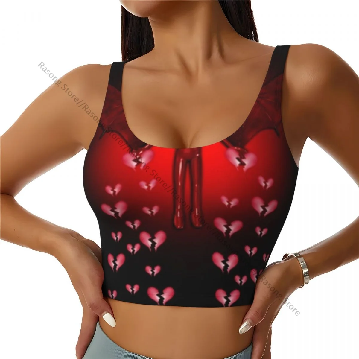 Women Sexy Sports Vest Devil Spreading Sadness And Broken Hearts Female Streetwear Sport Lingerie Tee Crop Top