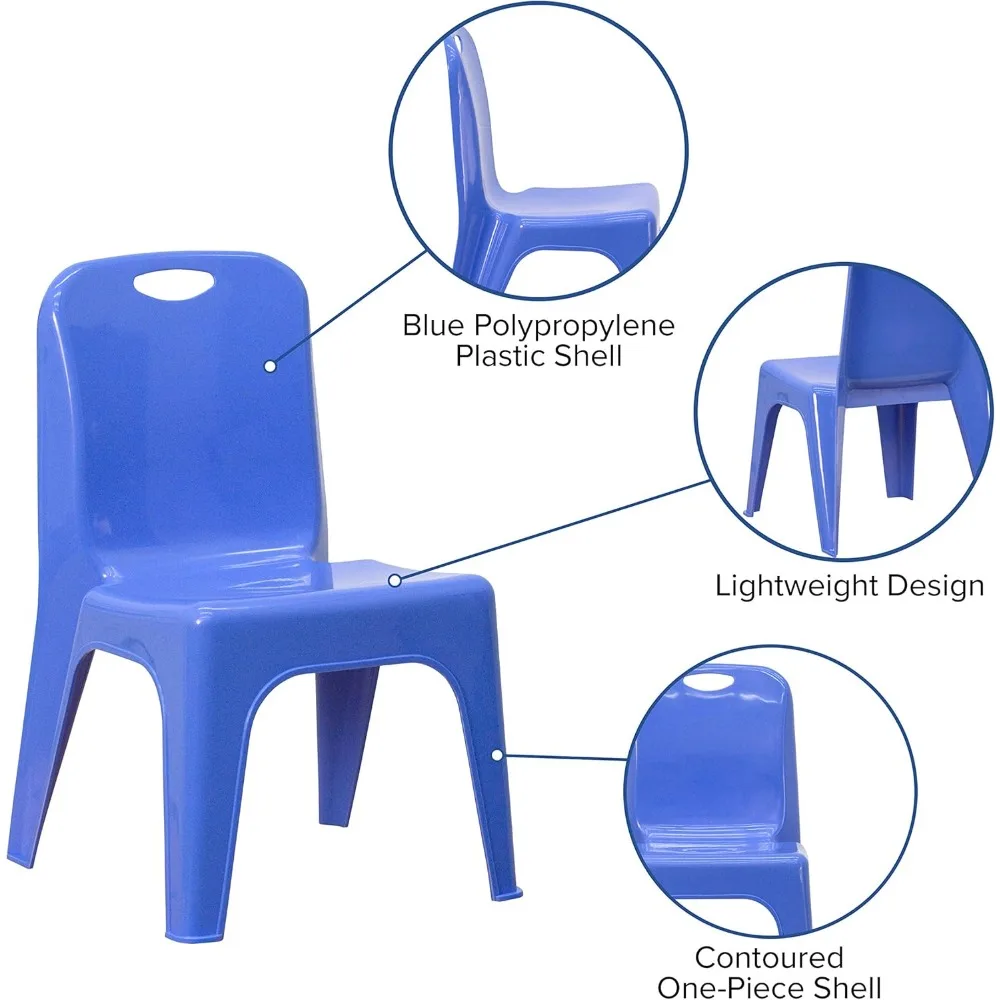 Sillas escolares apilables de plástico con asas para aula, oficina, sala de espera, altura de asiento de 11 pulgadas, color azul, paquete de 4