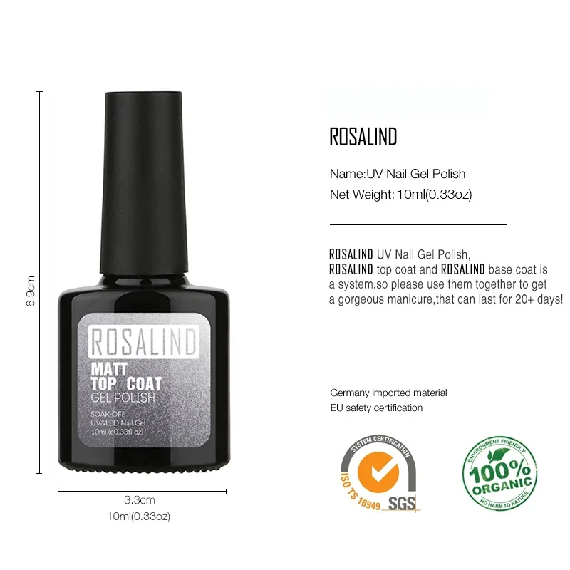 ROSALIND 10ml Matt Top Coat Gel Nagellak - Matte Soak Off Nagellak