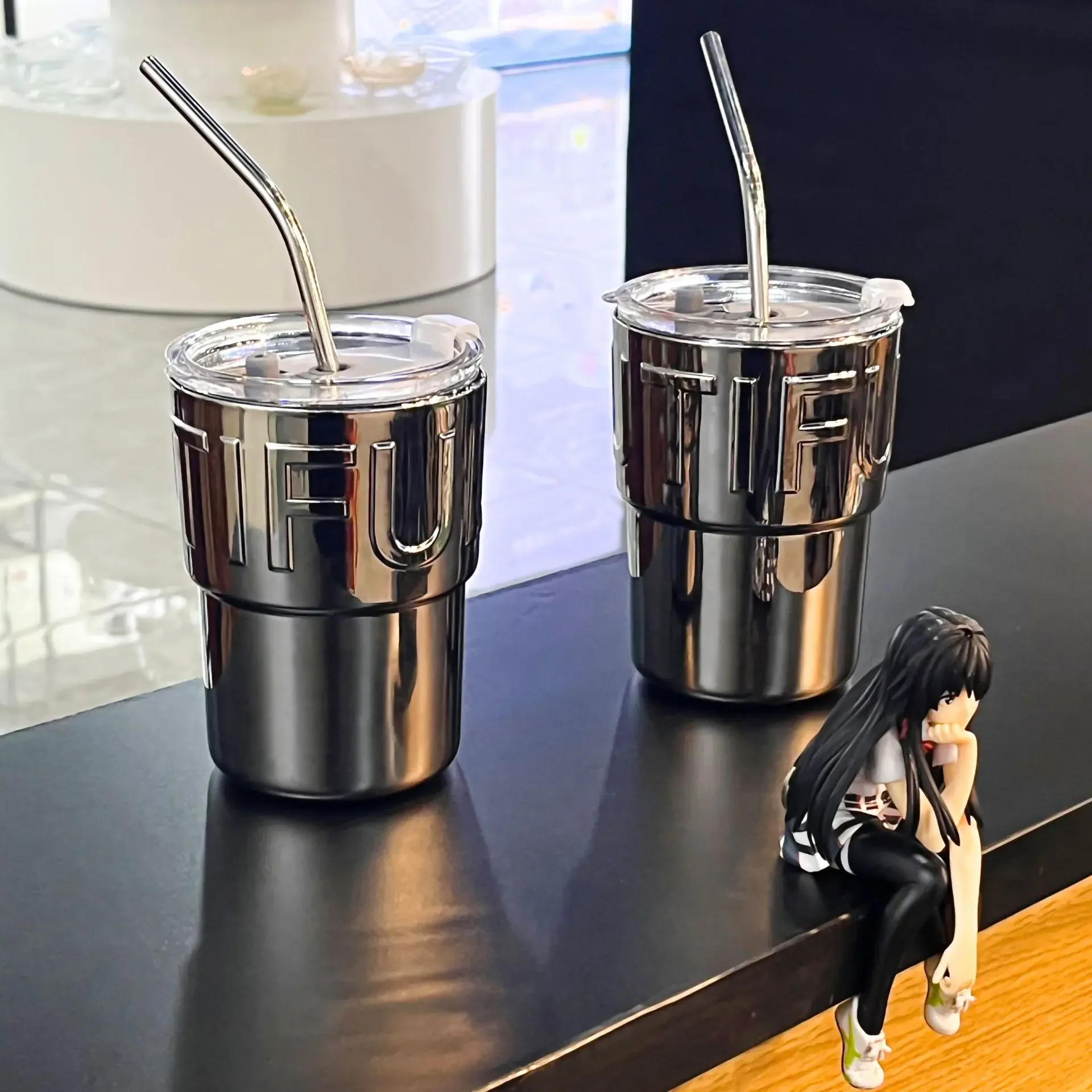 

High Beauty Coffee Cup, Glass Straw Cup, Female Instagram Feng Shui Cup with Lid Creative Cup, Popular on the Internet