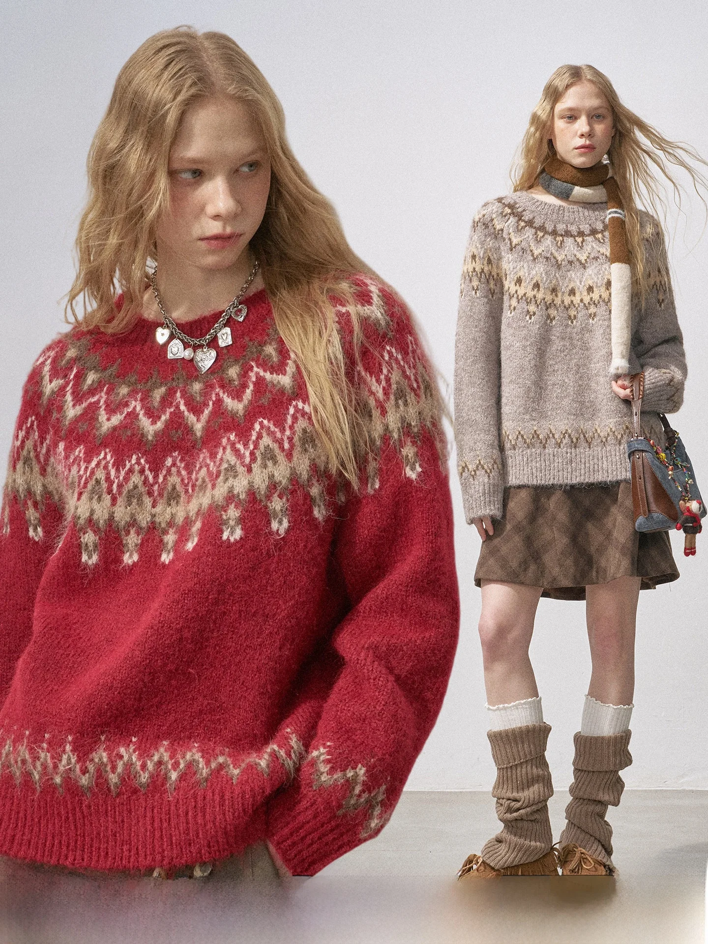 

DIDDI MODA Cisas Праздничный свободный вязаный свитер с круглым вырезом, женский повседневный удобный свитер с длинными рукавами из смесовой ткани (полиэстер, нейлон, шерсть)