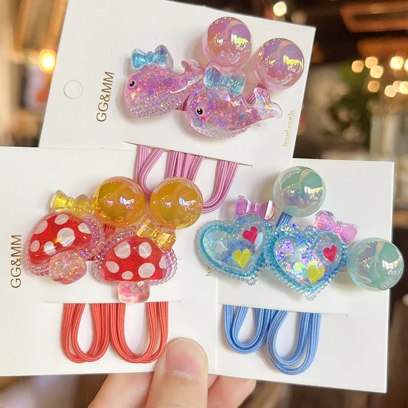 2Pcs/Set Cute Fish Rubber Bands For Girls Heart Hair Ties Hair Rope Kids Elastic Hair Band Princess Hair Accessories For Girl