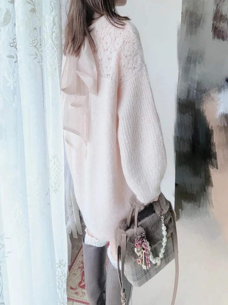 

Sweet Hollow out Knitted Dr with Knot New Autumn Winter Faion Commute Sle Loose Fit Single Piece V-Ne Long...