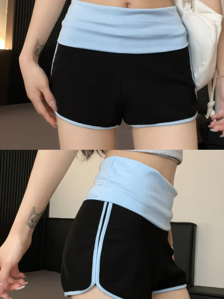 

Женские летние спортивные шорты с высокой талией для фитнеса, йоги и бега, американского стиля, для дома и спорта, А-силуэт, флип-дизайн