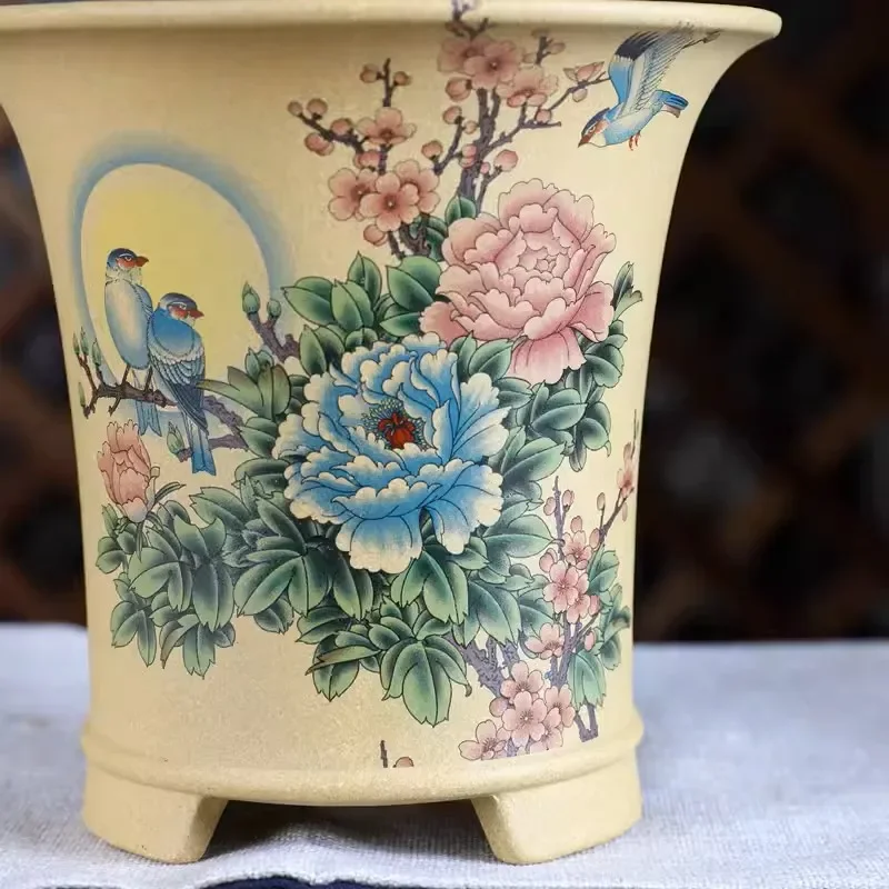 Cascadepot Cybidium Orchid Plant Bonsai Pot,Flower Vase, Traditional Chinese Peony Peacock Pattern,Garden Decoration