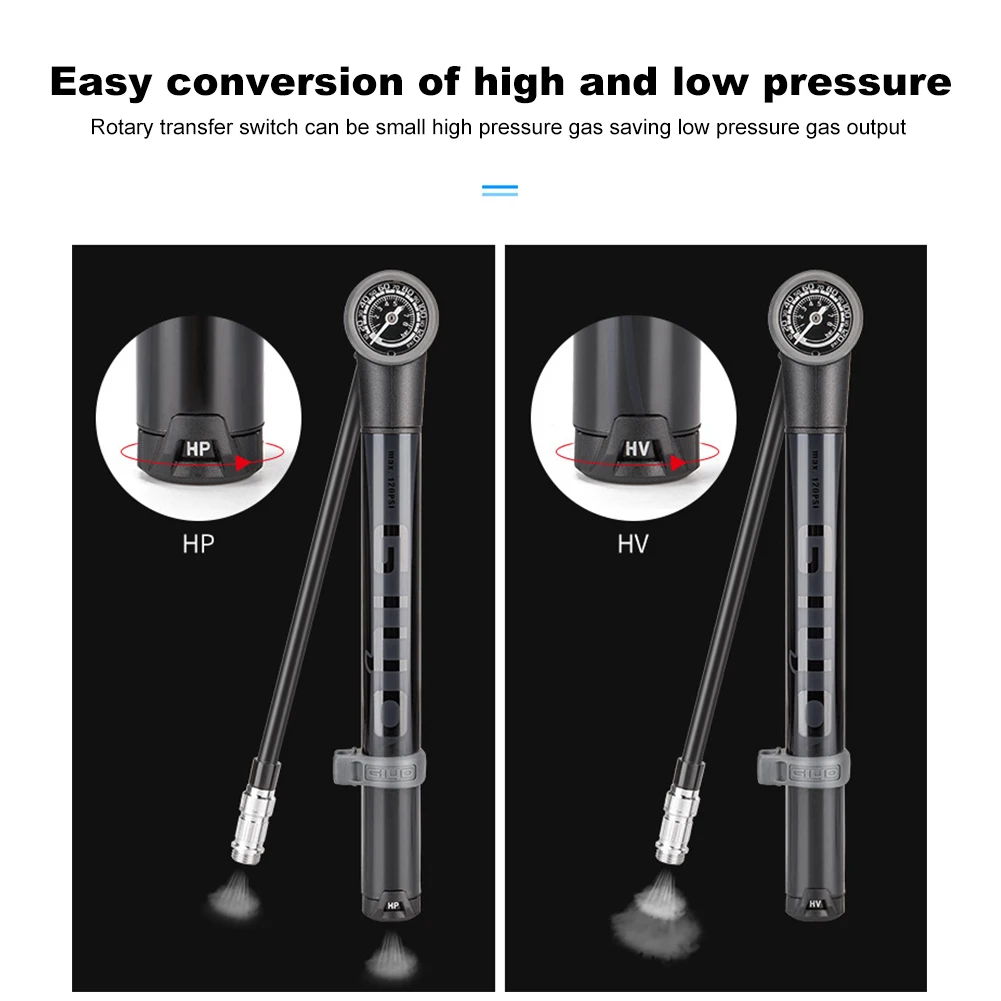 120PSI Road Bicycle Pump HP/HV Model Schrader Presta Valve Wth Gauge Inflate Rear Suspension Pump MTB Bike Inflator Accessories