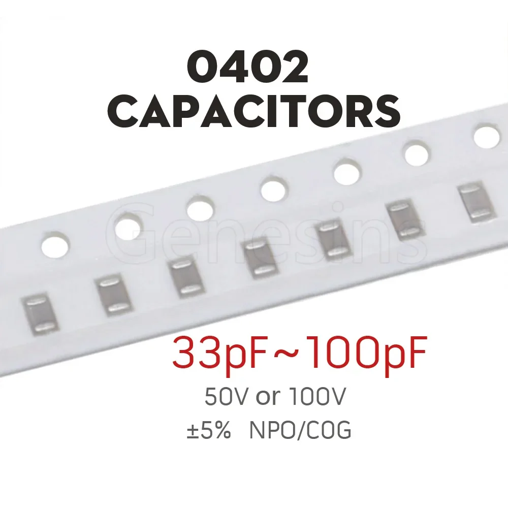 100 قطعة 0402 SMD مكثف 33pF 36pF 39pF 43pF 47pF 51pF 56pF 62pF 68pF 75pF 82pF 91pF 100pF C0G NPO 5%