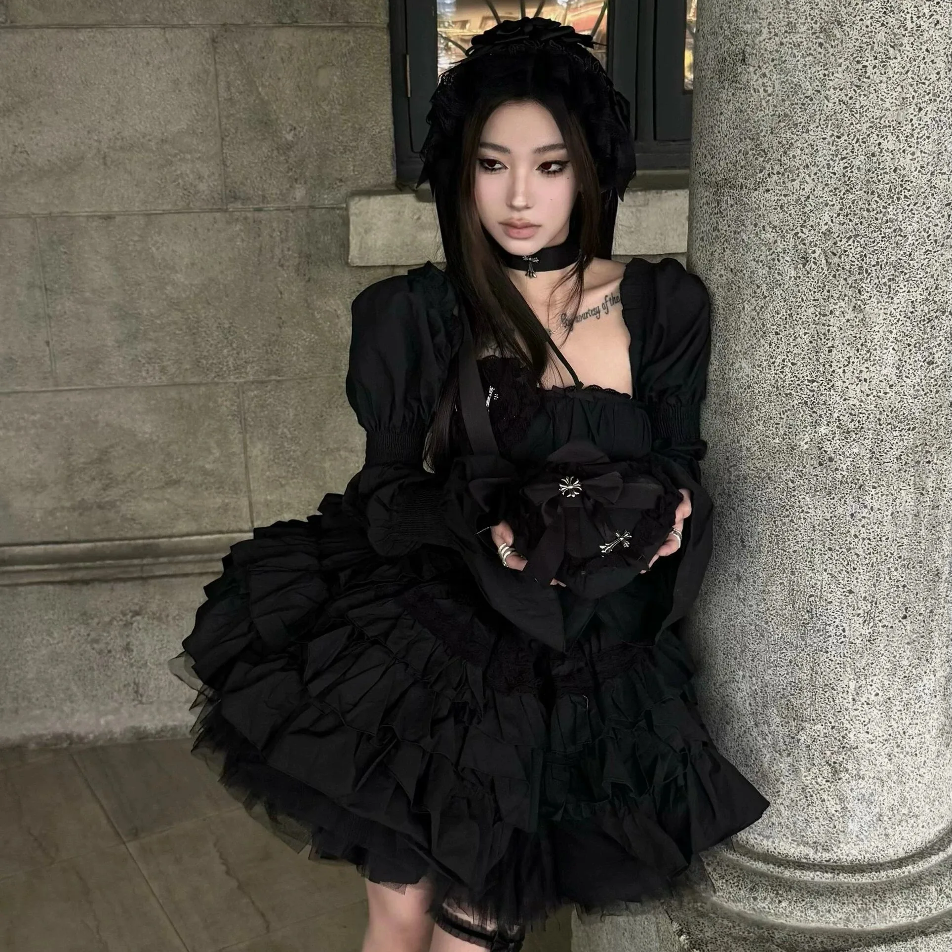 Gothic Dresses Girl's Sweet Cool Off-Shoulder Mini Ball Gown Dress 2025 Women's Slim Fit Elegant Birthday Party Dress Vestidos