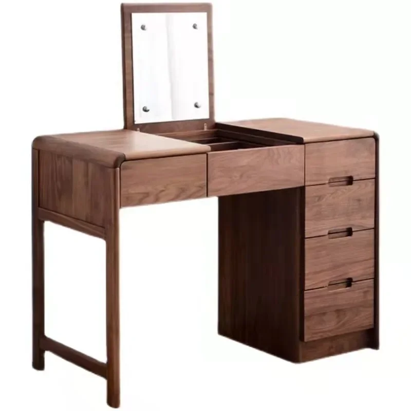

Nordic black walnut all solid wood dresser bedroom modern simple cosmetic table small apartment flip dresser
