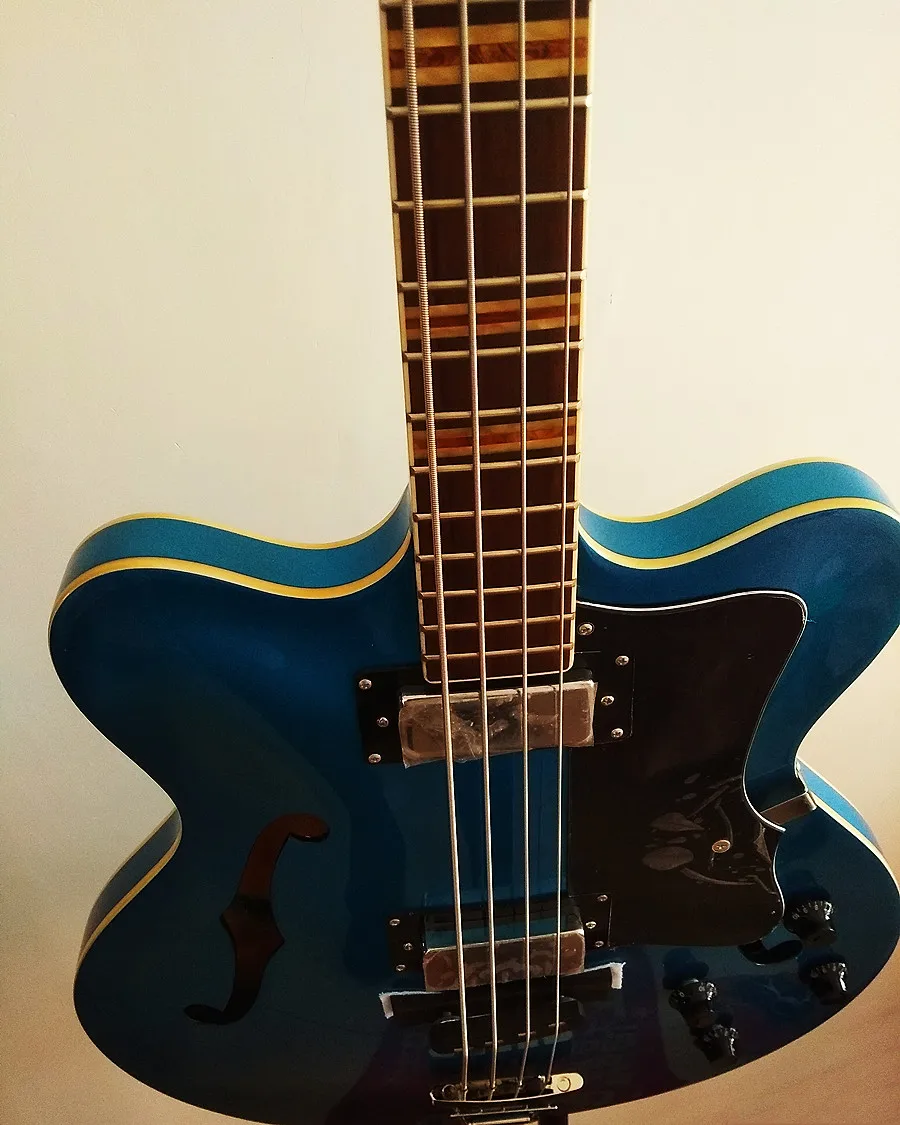 Bass 4-string Electric Guitar semi-hollow thin Metallic Blue