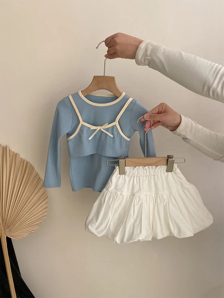 2025 Spring New White Flower Bud Skirt Girls Korean Fashion Letter Embroidered Versatile Skirt Pants Hollow Knit T-shirts