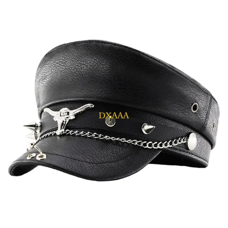 DXAA Contemporary Militaries Cap With Bullhead Rivet Chain Design Breathable Adjustable Outdoor Hat for Women Girls