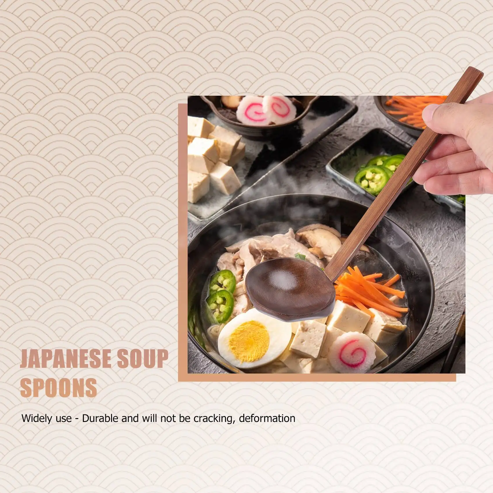 

AD30-Japanese 8.5 inch Ramen Handcrafted Wooden Soup Spoon Wooden Utensils Set for Kitchen, Wooden Hot Pot Spoon 10 Pcs
