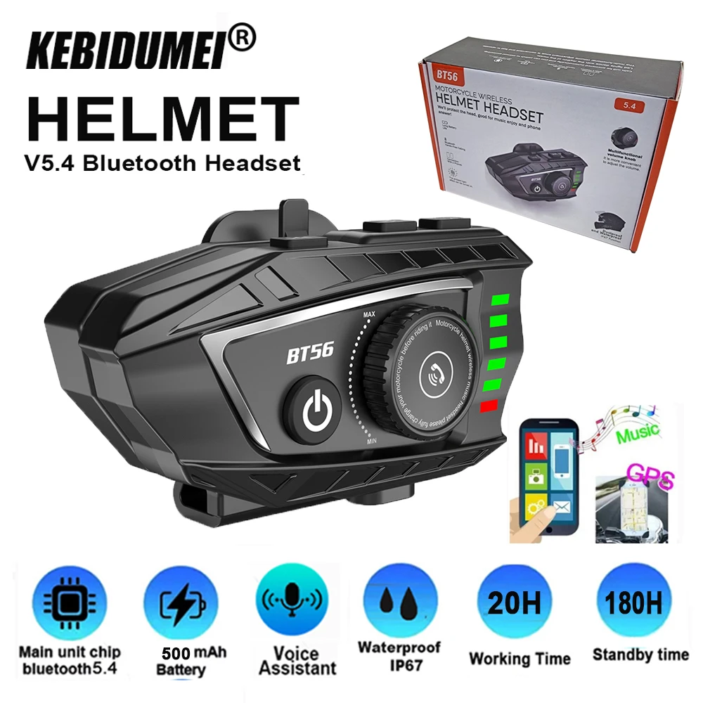 

Гарнитура для мотоциклетного шлема, Bluetooth 5,4, стереонаушники IP67, водонепроницаемый голосовой помощник, громкая связь, звонок с музыкальным ритм-подсветкой