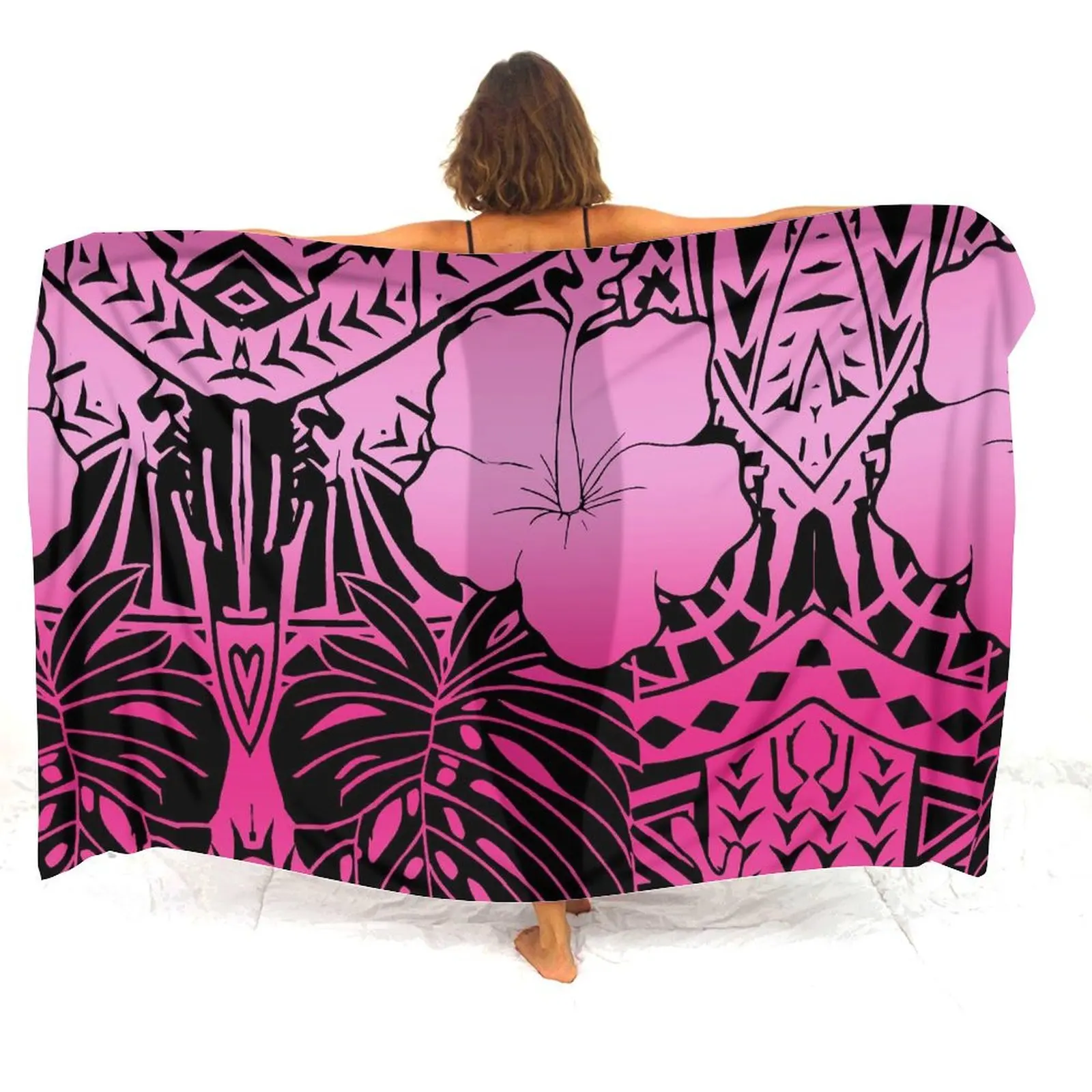 Sarong da spiaggia floreale polinesiano personalizzabile Gonna a scialle artistica da donna Stampa tropicale Abbigliamento da resort leggero