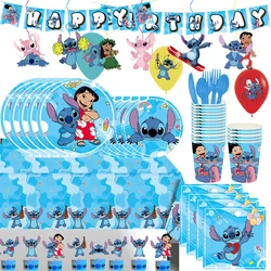 Decoración de fiesta de cumpleaños de Lilo Stitch para niños, vajilla desechable, taza, plato, servilleta, mantel, globos, suministros para Baby Shower