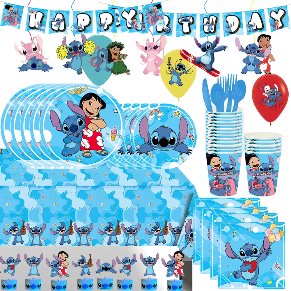 Lilo Stitch Birthday Party Decoration Boys Disposable Tableware Cup Plate Napkin Tablecloth Balloons Kids Baby Shower Supplies