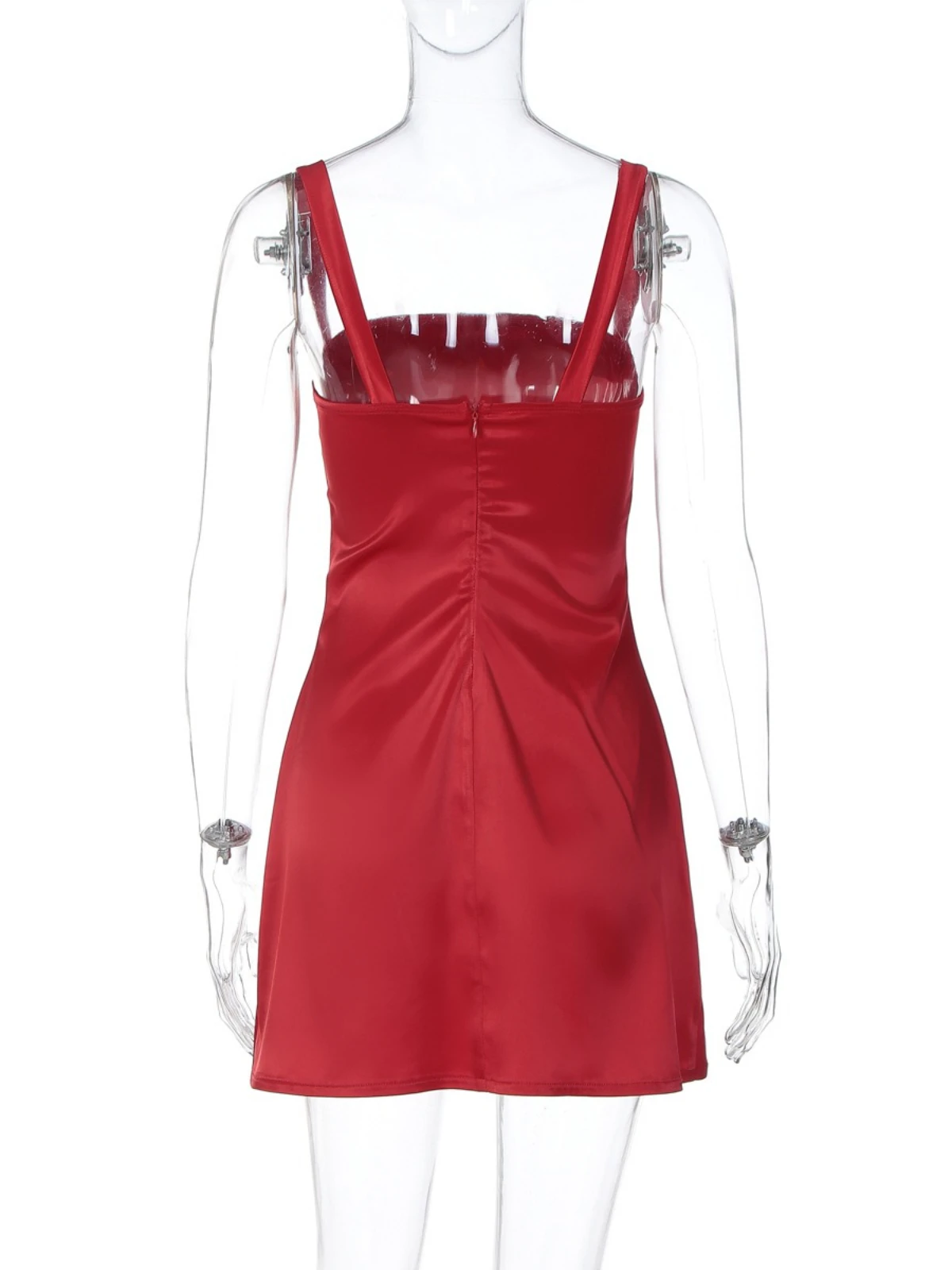 Stsss cor sólida uma linha mini vestido de cetim verão feminino sexy cinta espaguete pescoço quadrado sem mangas magro curto noite vestido de festa