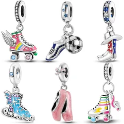 Silver Plated Sport Love Dangle Charm fit Bracelet Necklace Skate Shoes Beads Pendant Silver 925 Original Jewelry