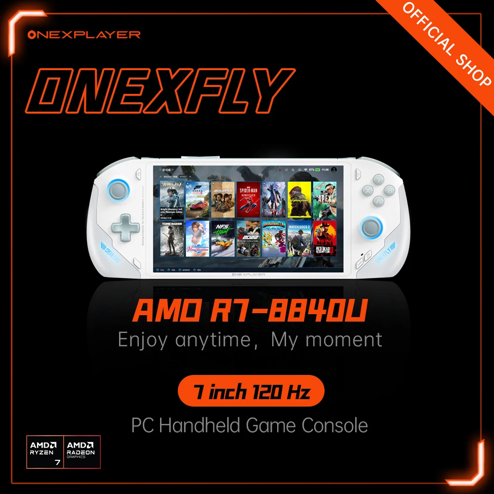 Onexplayer onexfly AMD Ryzen 7 8840U คอนโซลเกมแล็ปท็อปพีซีวิดีโอแท็บเล็ตเกม WIN11คอมพิวเตอร์7 "หน้าจอ120Hz 32G 1TB 2TB