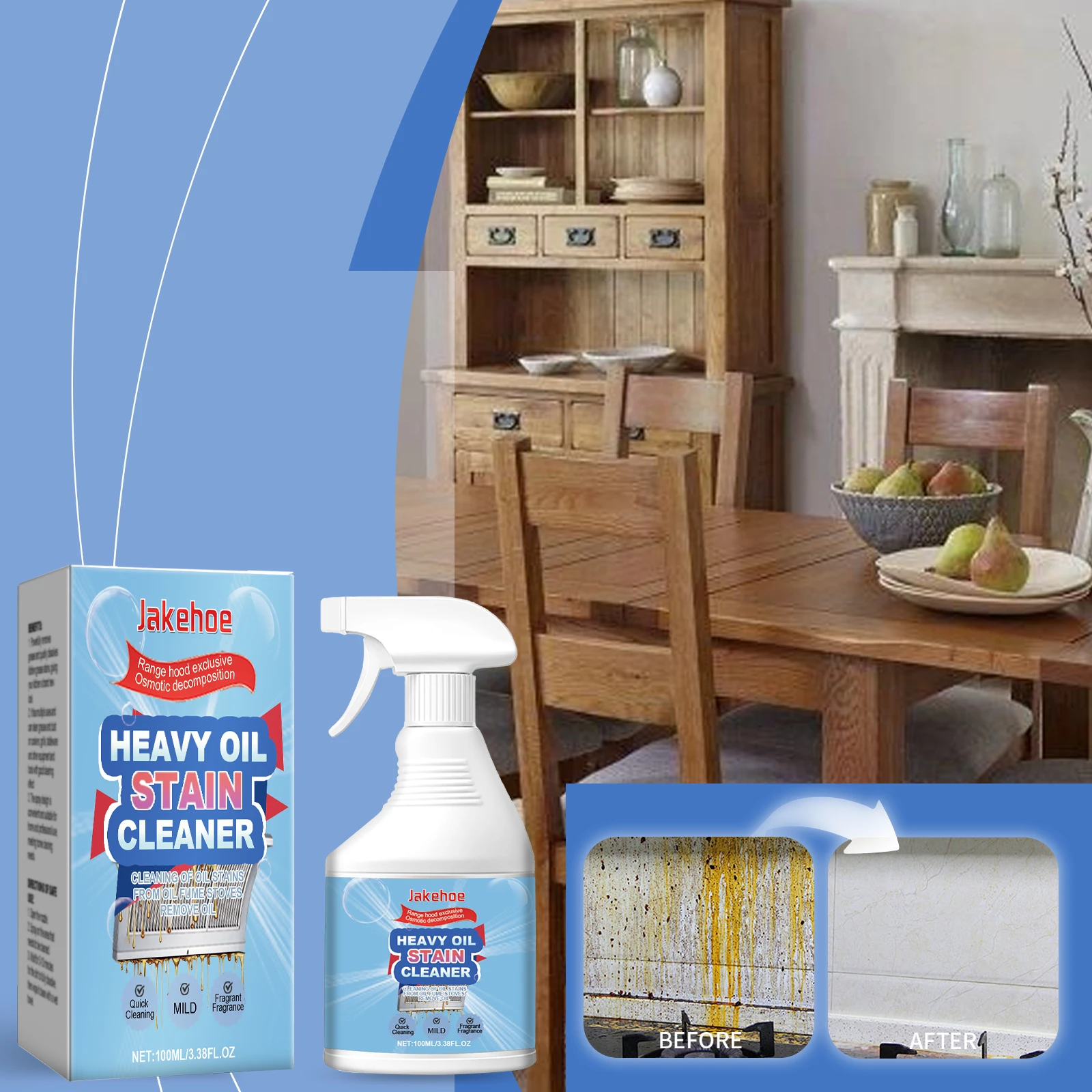 Heavy Oil Stain Cleaner Strong Degreasing Kitchen Range Hood Stove Oven Heavy Grease Cleaner, Fast Acting All Surface Kitchen Degreaser Foam Spray For Cooktop Oven Grill Countertop Sink Tile Heavy Duty Grease Remover Liquid Supplies For Daily Cleaning