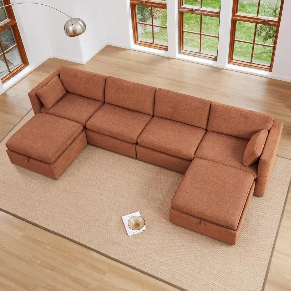 6-Seat U-Shaped Modular Sofa Set, Extra Large Sectional Couch with Reversible Chaise, Sofa with Storage Ottomans