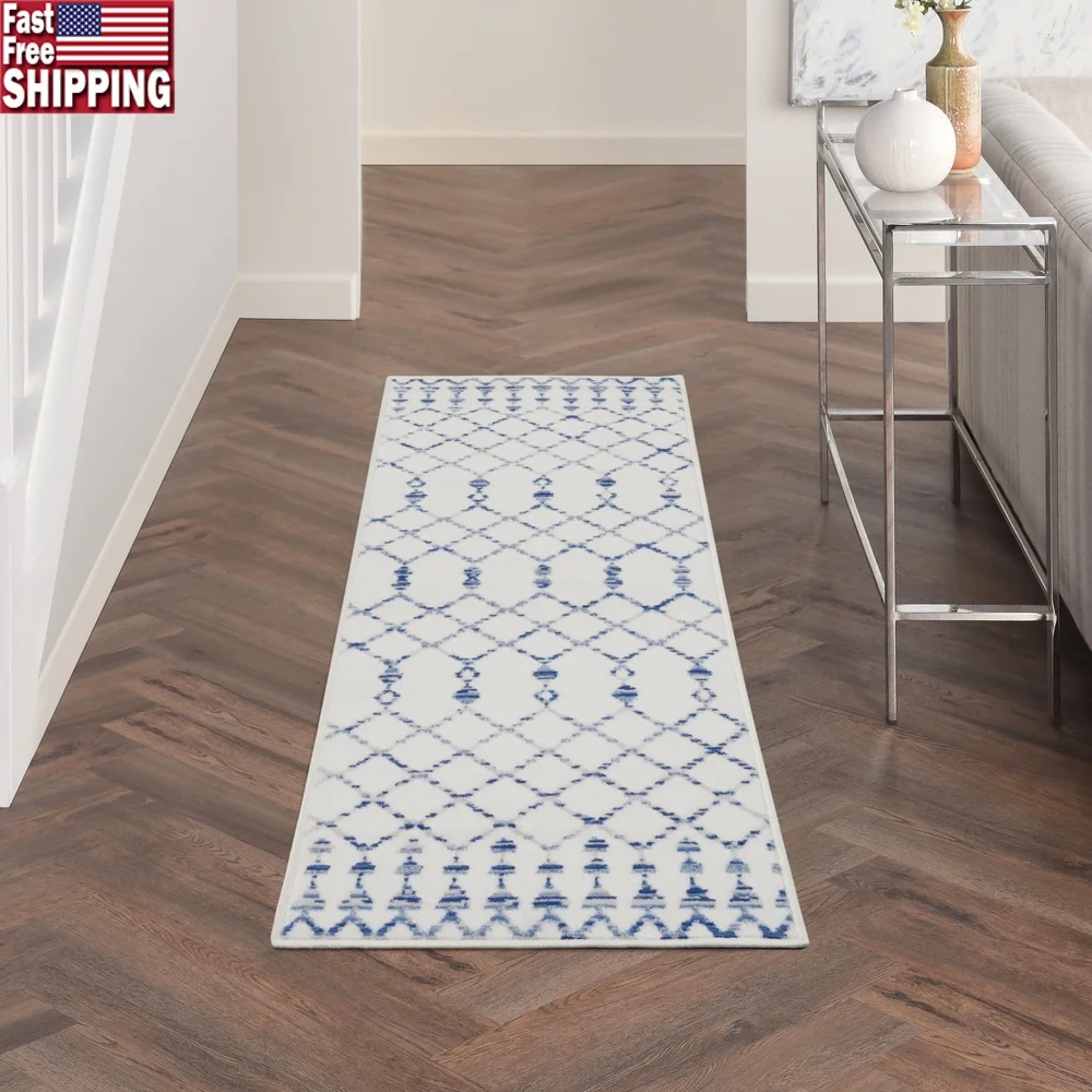 سجادة منطقة بوهيمية منخفضة المستوى ناعمة قابلة للغسل في الغسالة، عداء داخلي عتيق، زخارف هندسية قبلية سهلة التنظيف للمكتب المنزلي #1