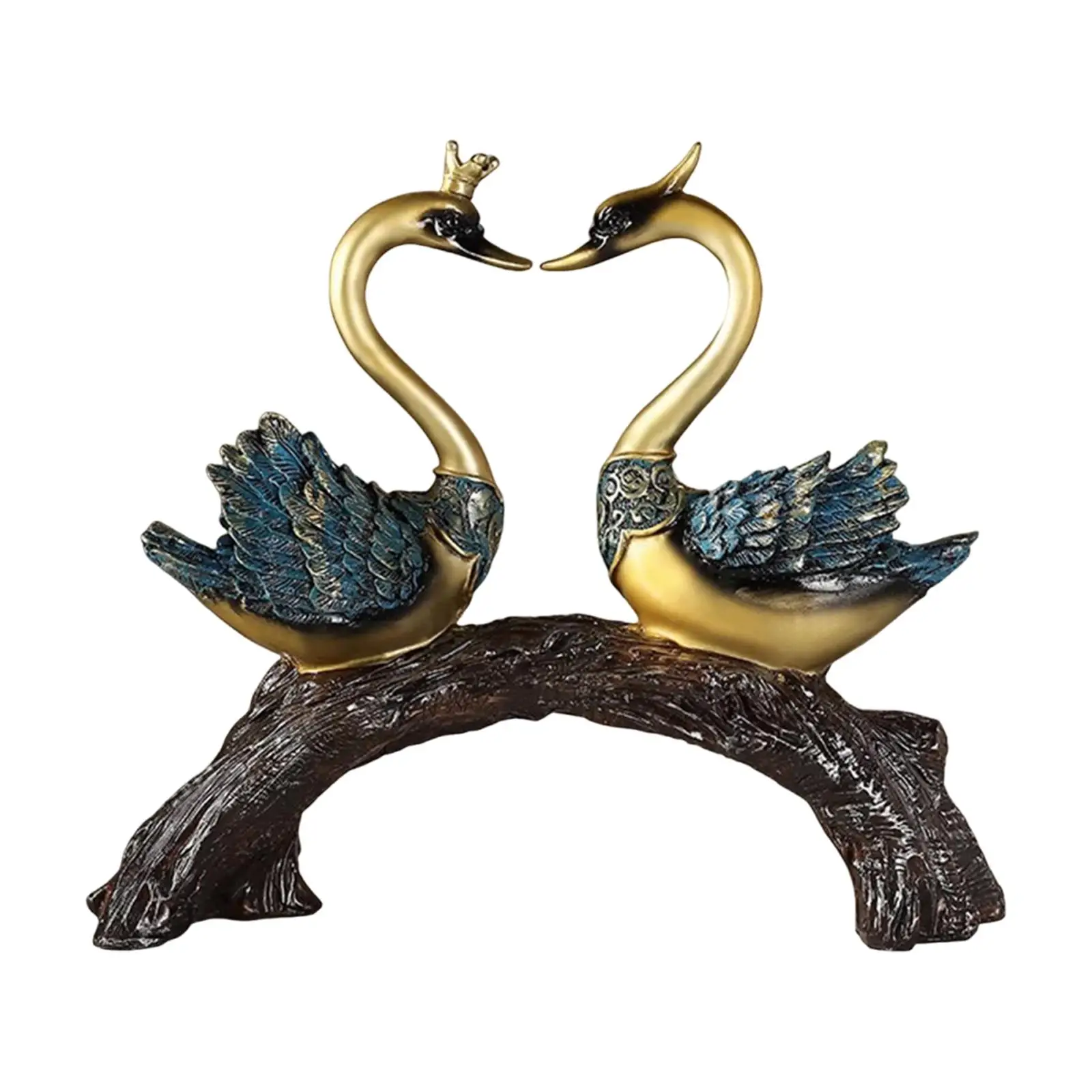 Swan Couple Statue Resin Figure Cake Topper Bird Figurine Goose Sculpture for Birthday Bedroom Shelf Christmas Living Room