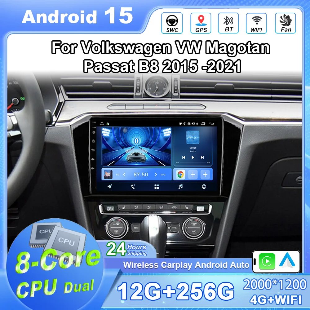 Android 15 Radio For Volkswagen VW Magotan Passat B8 2015 -2021 Auto Multimedia Video Player Navigation Stereo GPS Touch Screen