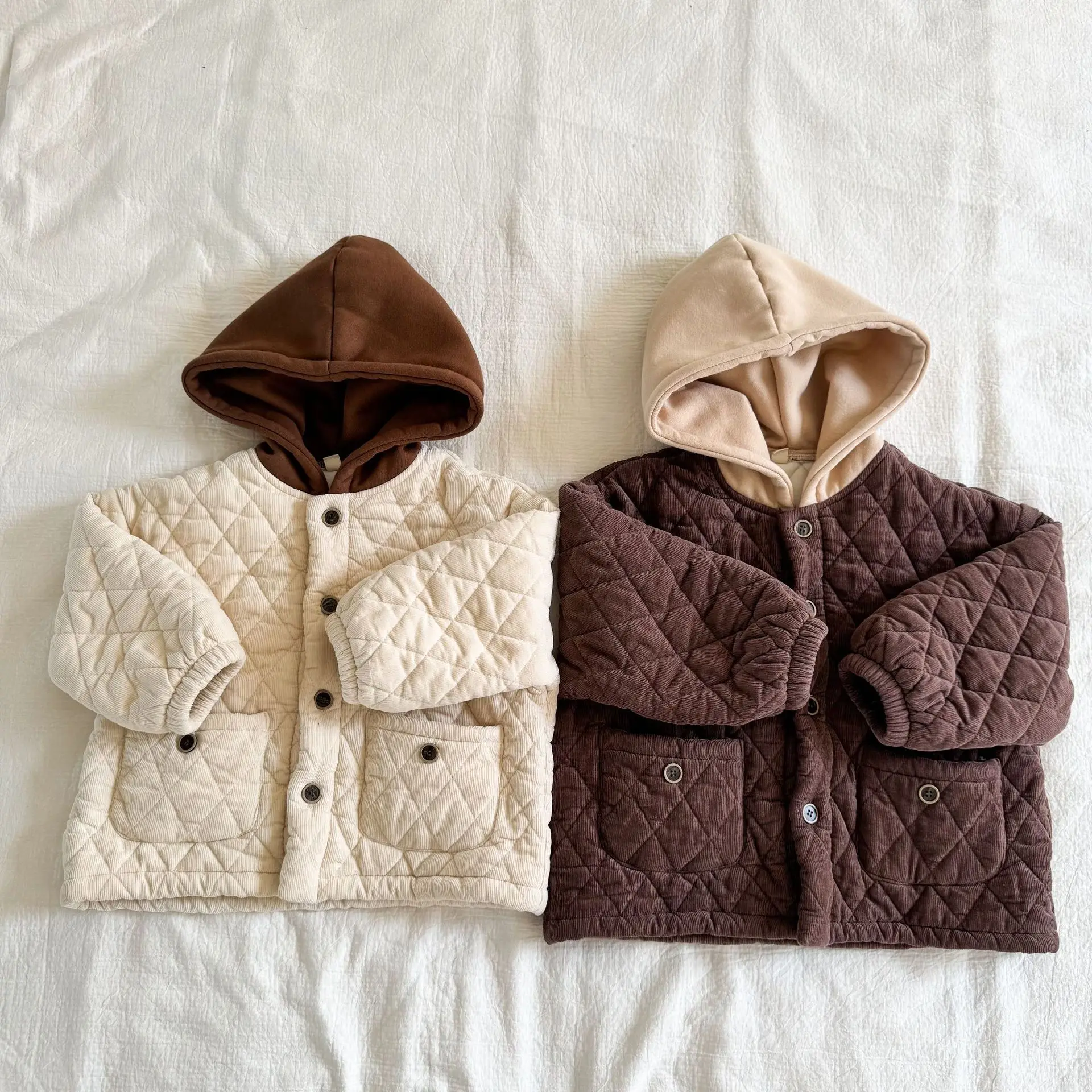 Winter Children Cotton Padded Jacket Plus Velvet Thick Boys Corduroy Hooded Coat Girls Quilted Jacket Kids Warm Clothes -2026