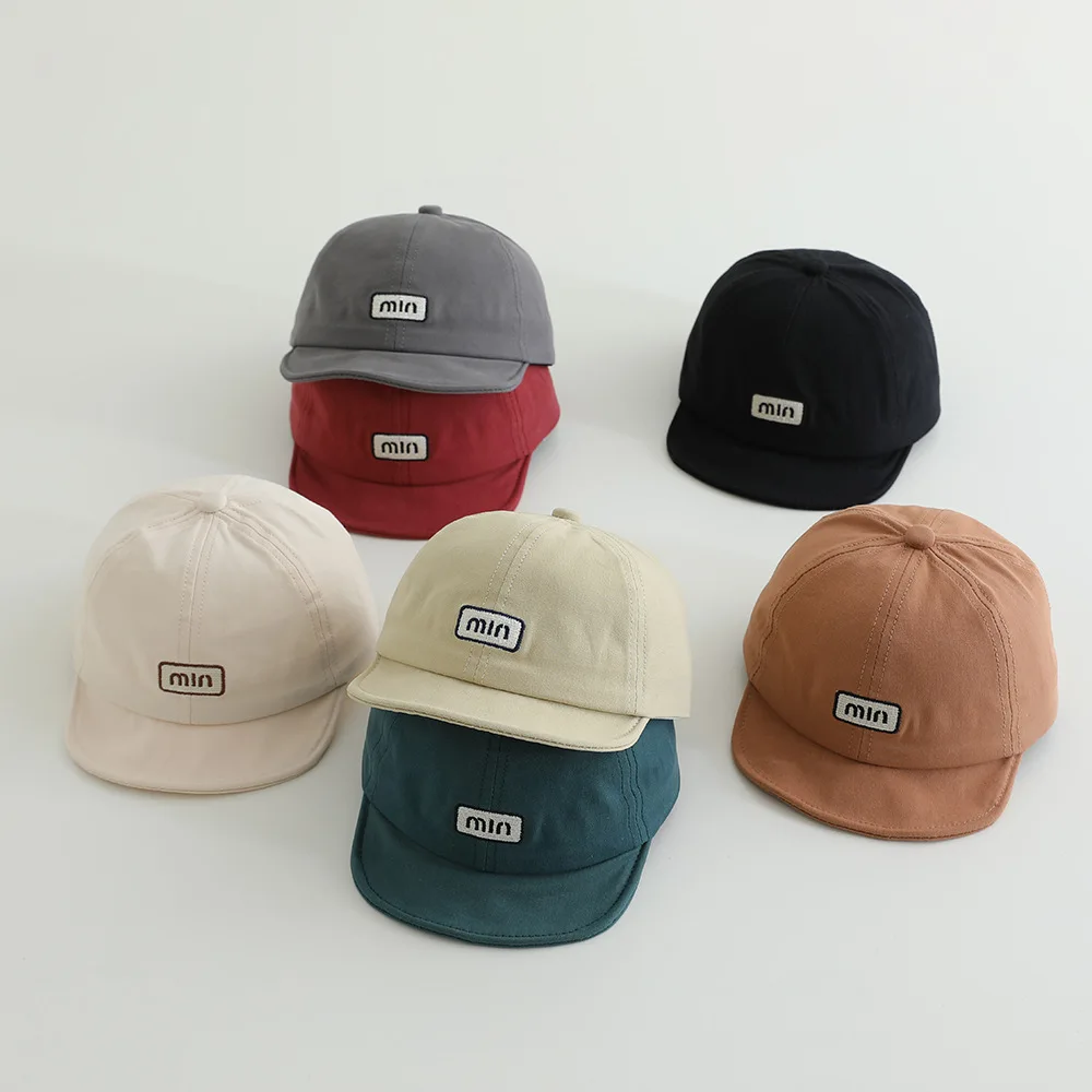 2025 Summer Cotton Baby Bucket Hat Boys Girls Solid Color Letter Toddler Sun Visor Cap Adjustable Kids Baseball Caps