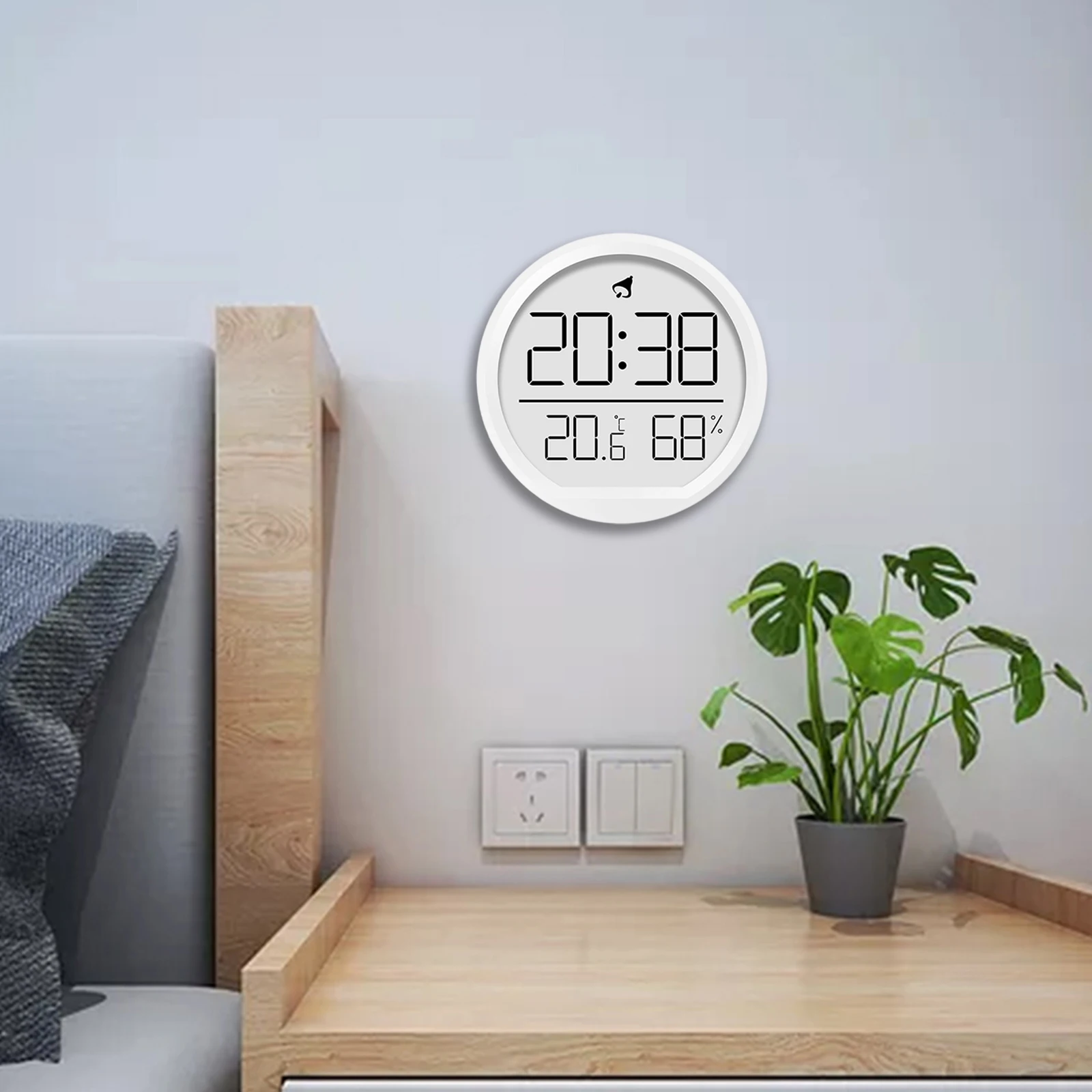 Digital Wall Clock Bedside Clock 2.9inch 12/24H Versatile Battery Powered with Temperature and Humidity for Office Lightweight