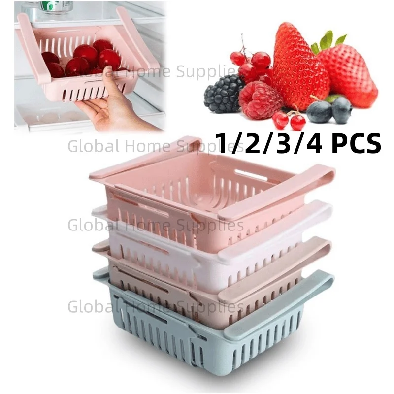 

1/2/3/4PCS Fridge Hanging Drawer Organizer Plastic Storage Box Container Shelf Fruit Egg Food Storage Box Kitchen Accessories