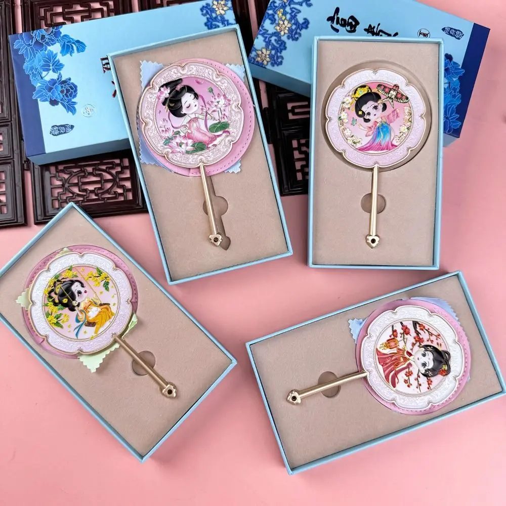 Draagbare cartoon draagbare make-upspiegel ronde Chinese stijl metalen cosmetische spiegel prachtige elegante zakspiegel reizen