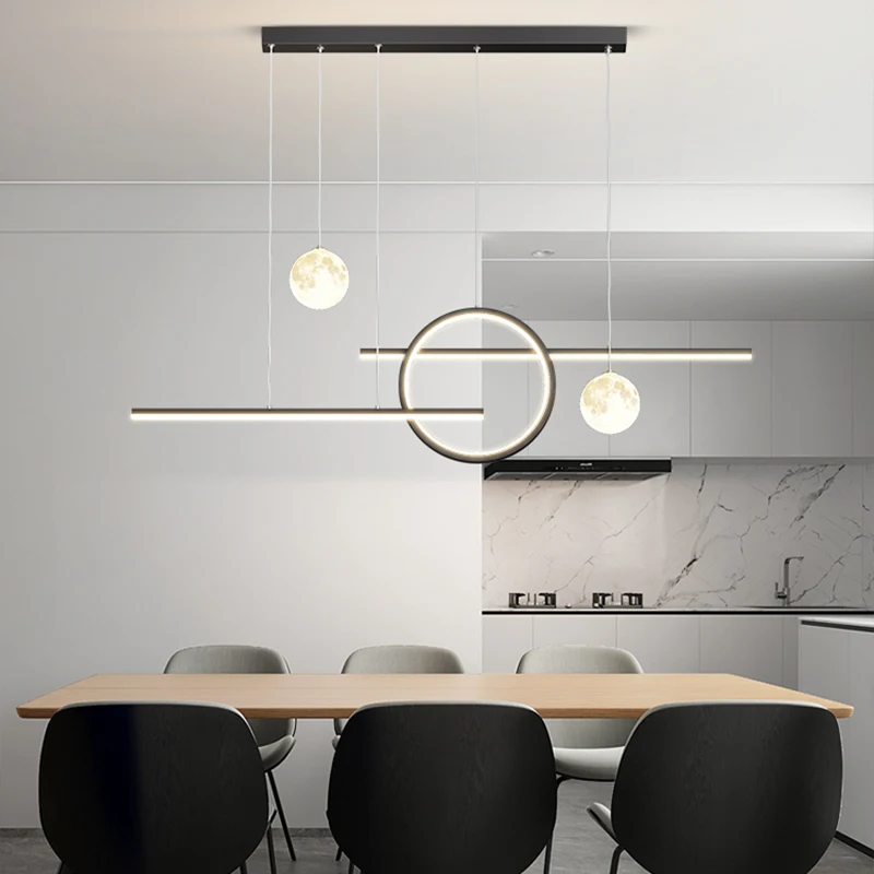 Imagem -02 - Modern Led Pendant Lamp Restaurant Lights Dimmable Dining Table Cozinha Minimalista Lustre Preto e Branco Home Decor