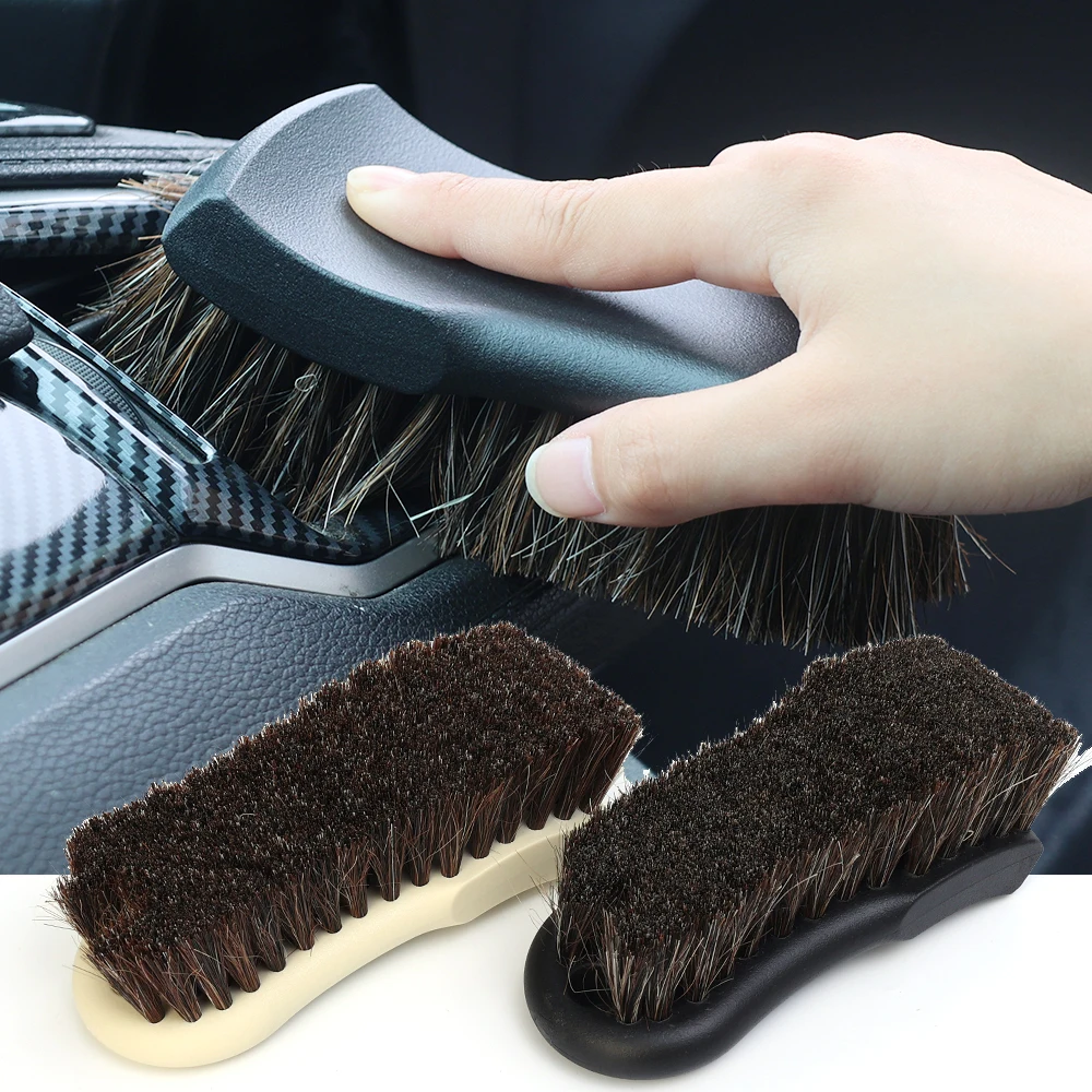 

Soft Car Leather Cleaning Brush Horsehair Genuine Horsehair Detailing Small Seat Gap Brush Interior Car Cleaning Washing Tool