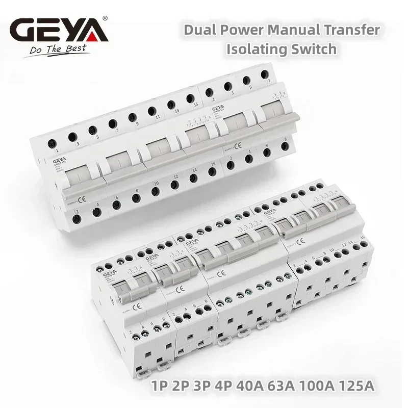 GEYA GYHO8 3P 4P 63A 125A Dual Power Manual Transfer Isolating Switch Interlock Circuit Breaker Modular Changeover Switch view 6