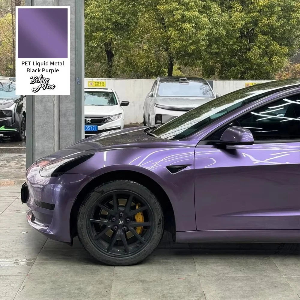 PET Liquid Metal Black Purple Car Vinyl Foil Wrapping Shiny Car Color Changing Paper Wrap Car Decorative Films