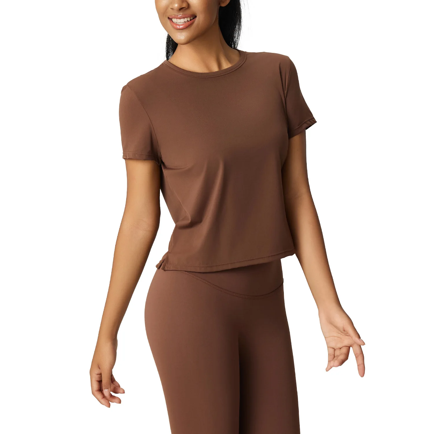 

Mermaid Curve Loose Yoga T-shirt Women's Slimming Beautiful Back Sports Top with Split Hem Yoga Fitness Short Sleeve Summer