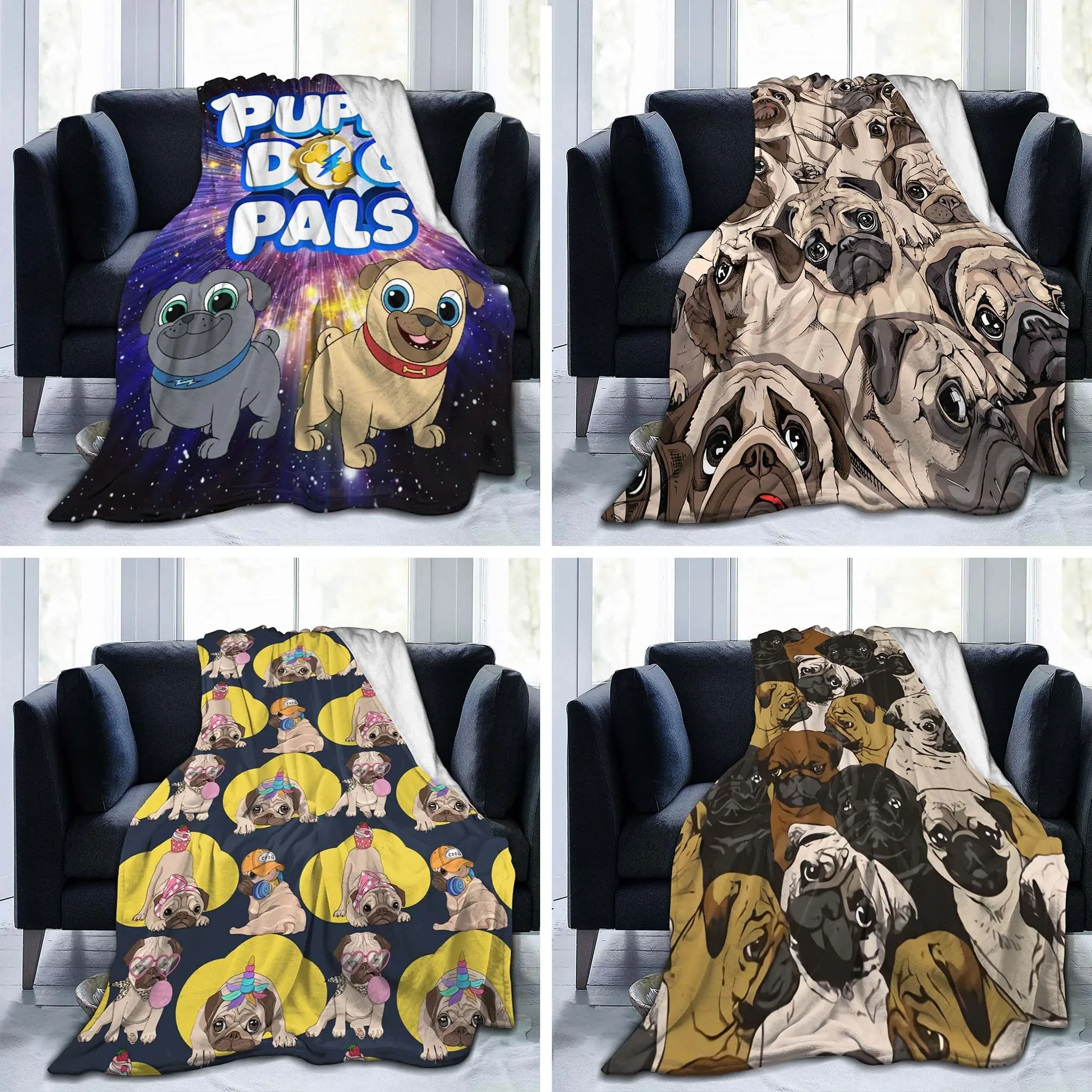 

3D Print Pug Dog Pet Blanket Animal Soft Sofa Cover Throw Blanket Fleece Tapestry Lightweight Warm Bed Blanket for Bedroom Couch