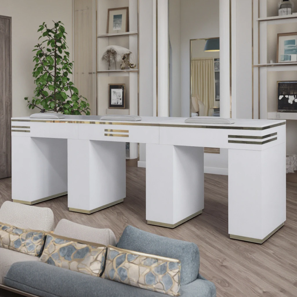 

Furnished manicure table with dust collector for manicures and pedicures