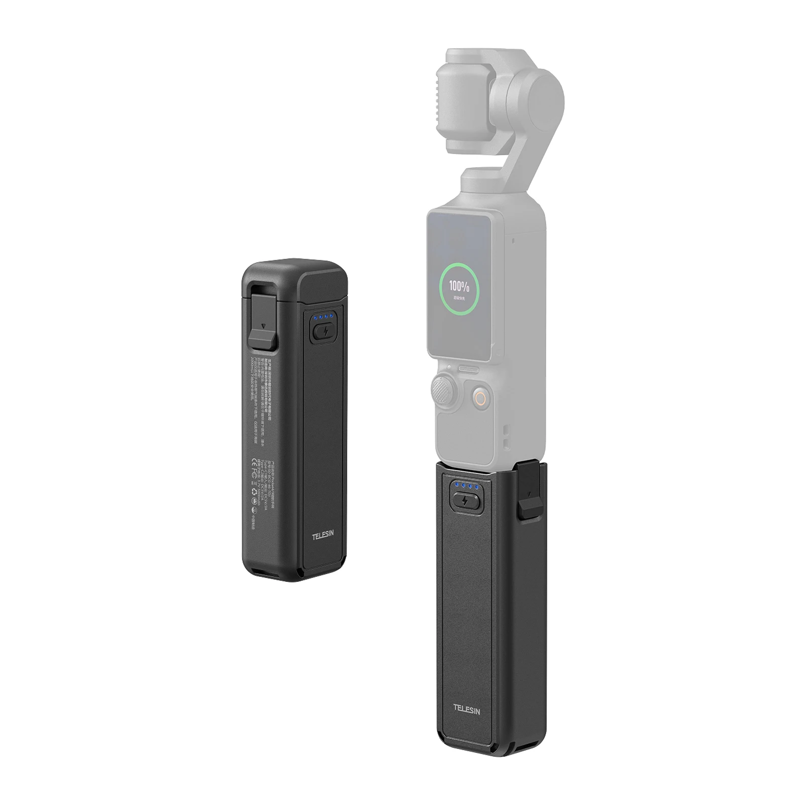 Uchwyt z baterią TELESIN 5000mAh do DJI Osmo Pocket 4 3, przedłużony uchwyt z funkcją ładowania podczas nagrywania, kompaktowy, idealny na podróże i vlogowanie, adapter z gwintem 1/4 cala. — 2