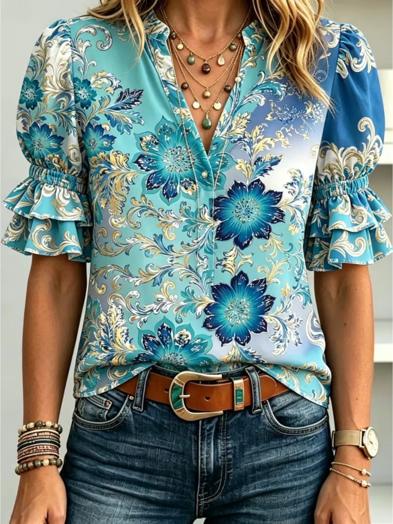 Romper Floral Print - Chemisier Femme d'Été à Col en
