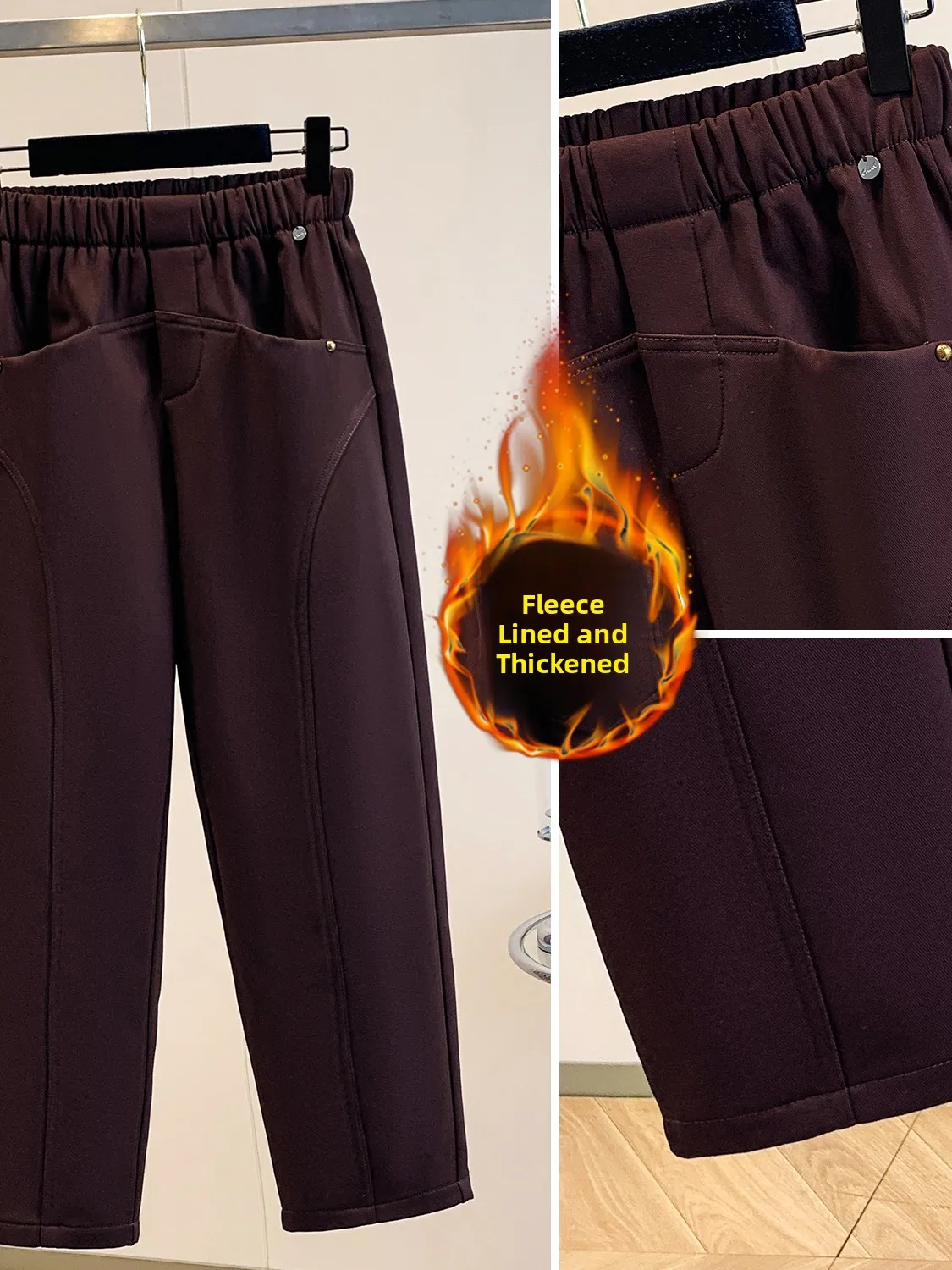 Inverno Thiened Fce Forrado Harlan Calças Casuais Femininas Plus Size Leggings Quentes Cintura Alta Calças de Corte Reto