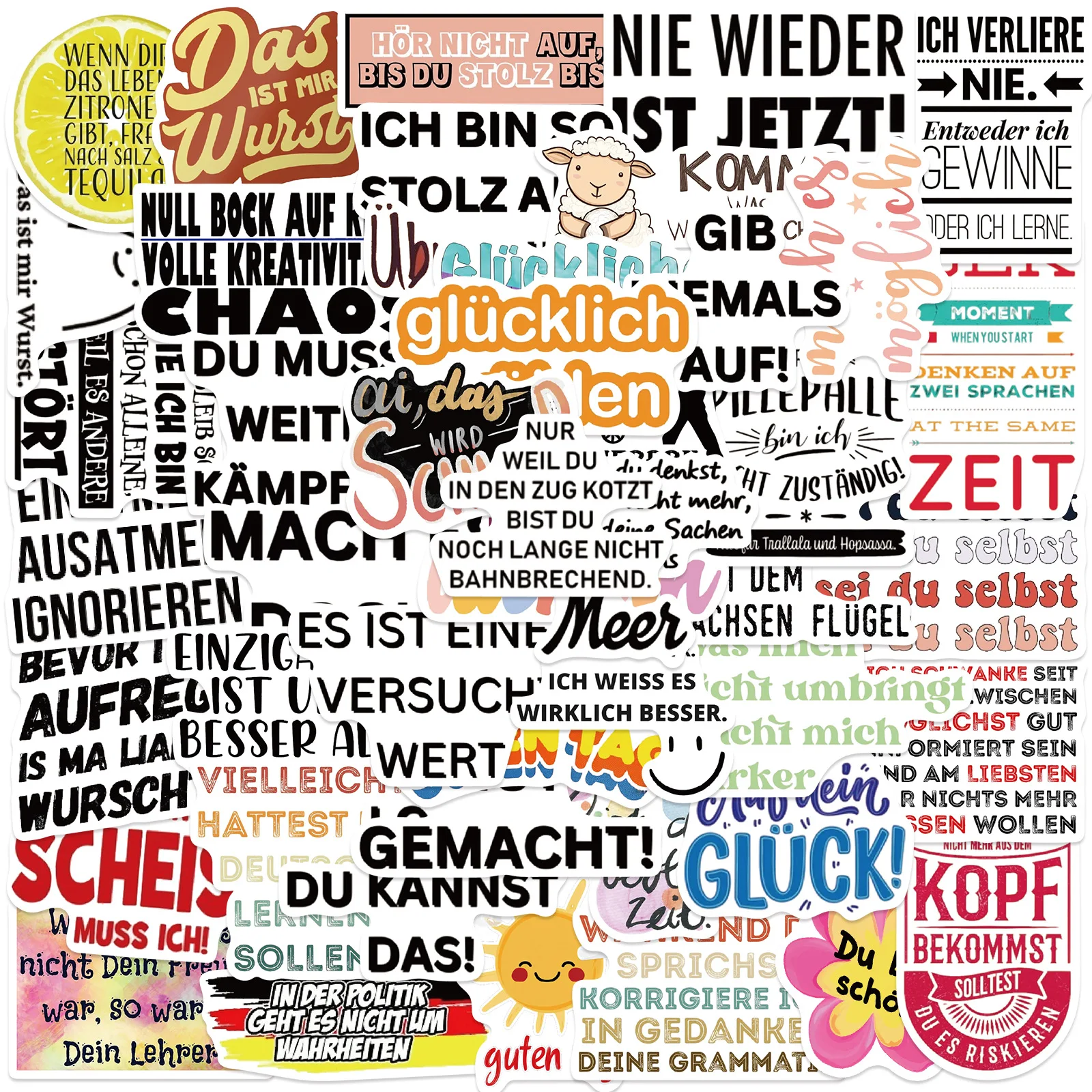 10/30/50 Uds. Nuevas citas inspiradoras alemanas texto de Color pegatinas de frases incorreíbles calcomanías impermeables cuadernos decorativos