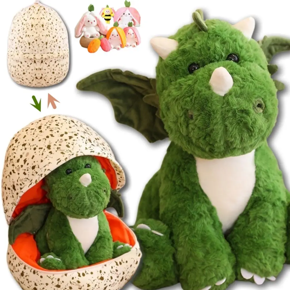 Soft Dinosaur Plush Toys Cute 2 in 1 PP Cotton Stuffed Dragon Doll Dino Egg Broken Shell Toy for Kids Gifts