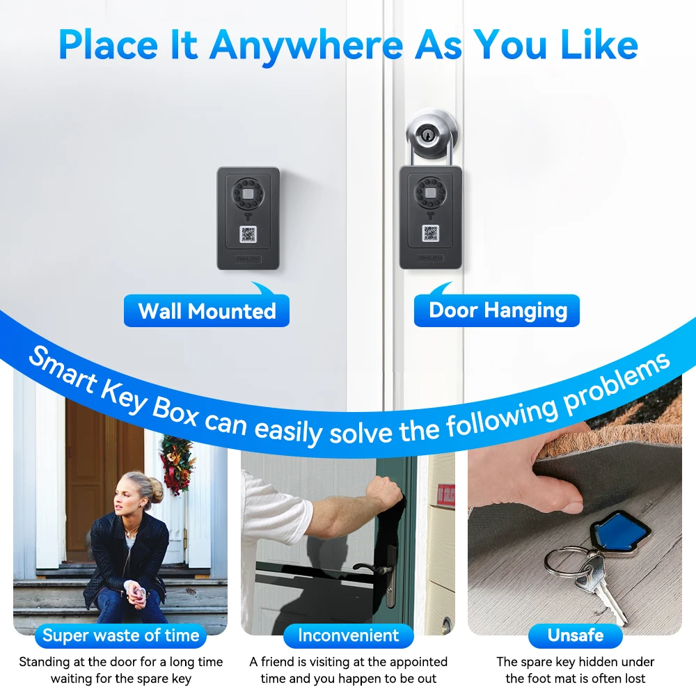 Bluetooth Key Box With Code Lock Wireless Smartlock Box Wall Mount Fingerprint App Digital Code Key Safe for Home Office