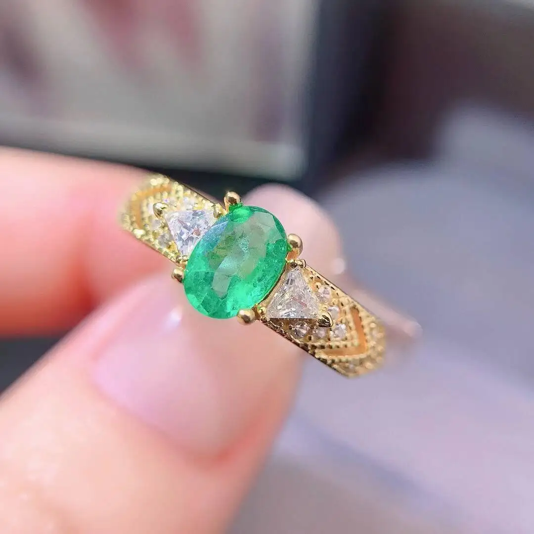 KJJEAXCMY New Jewelry Natural Women's Emerald Ring 925 silver inlay Colorful and splendid Crystal pure fire flash explosion