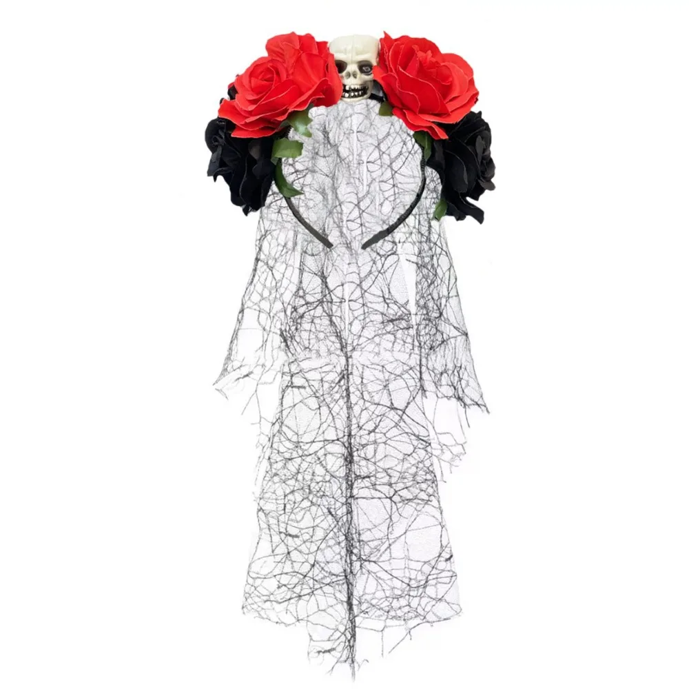 

Готическая повязка на голову с кружевной вуалью для Хэллоуина, черная вуаль, цветочный ободок для волос, головной убор для Хэллоуина, костюмированная вечеринка, женский головной убор