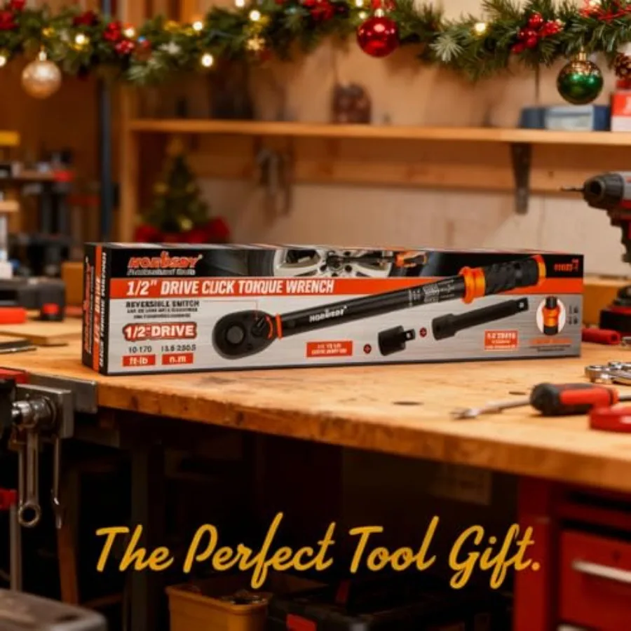 1/2-Inch Drive Click Torque Wrench Set 10170 ft-lb 13.6230.5 Nm 3 Precision Dual Scale 72-Tooth Reversible Head with 5 Extensio